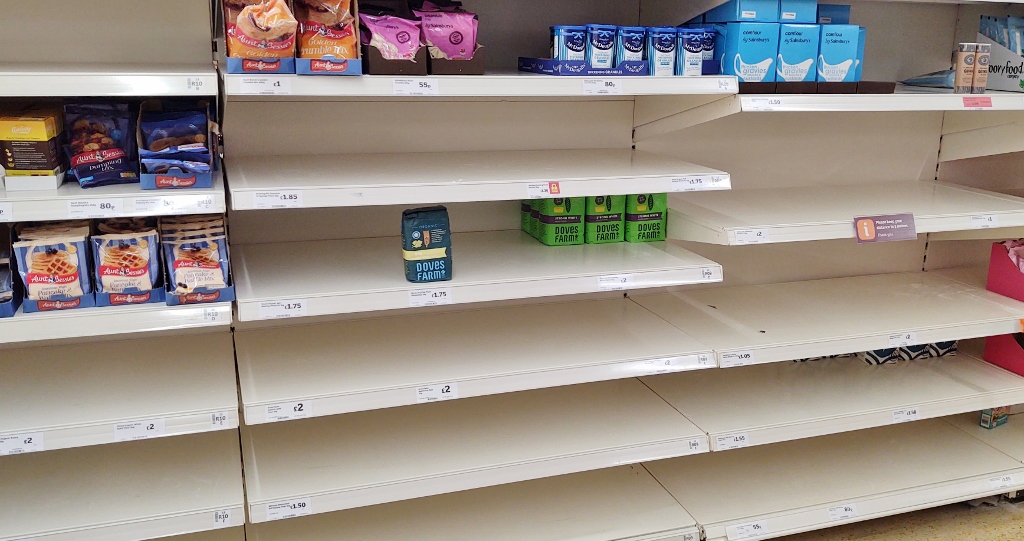 empty shelves in supermarket bakery