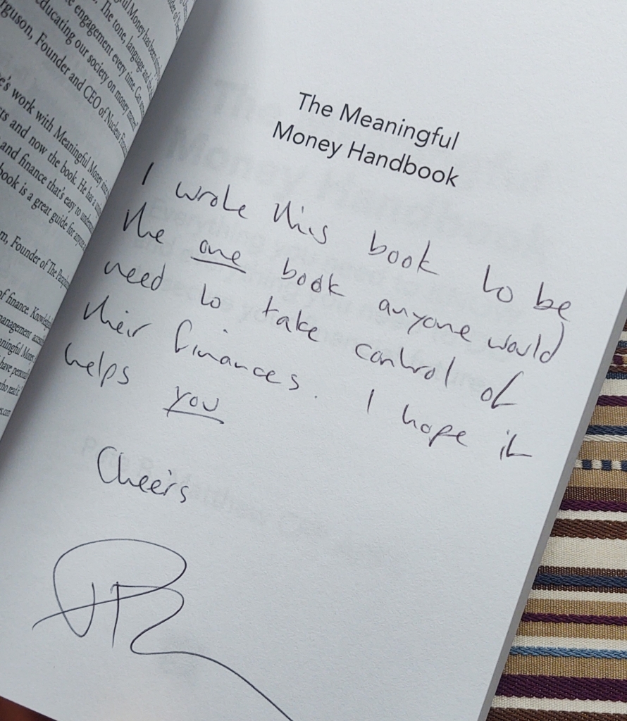 The Meaningful Money Handbook Signed Inside Cover