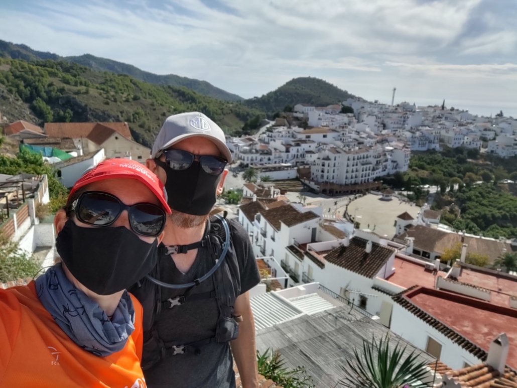 Masked-up in Frigiliana. We've a stash of different masks at the ready for the coming months.