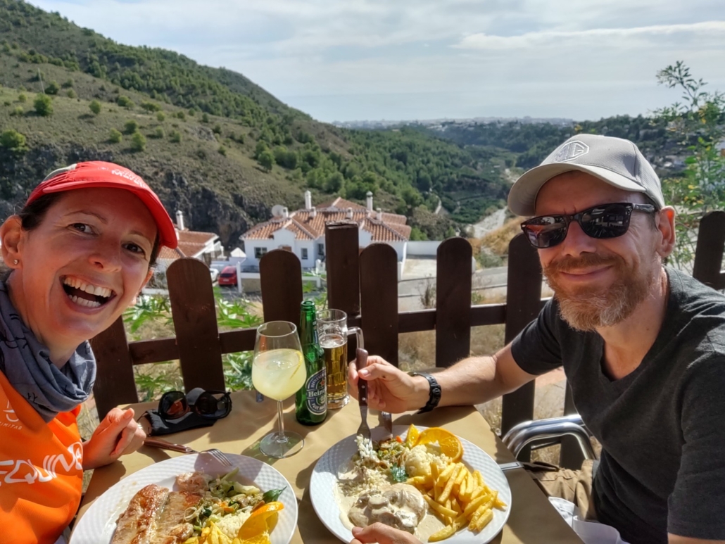 Lunch in Frigiliana. It felt safe and comfortable eating alone outside. Our waiter wore a mask (of course) and the food was great.