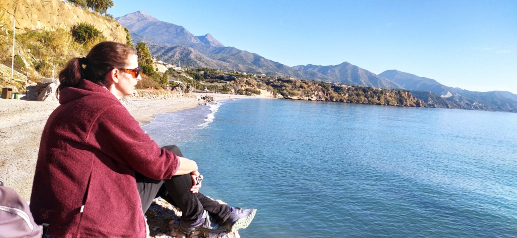 Enjoying winter sunshine at Nerja on Spain's Costa del Sol