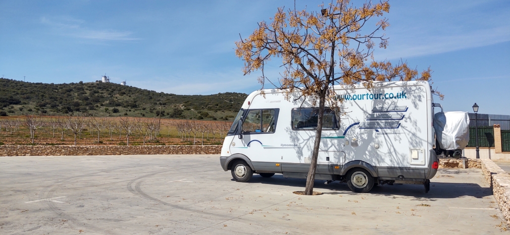 The motorhome aires are open in Spain, this is the one at Puerto Lapice