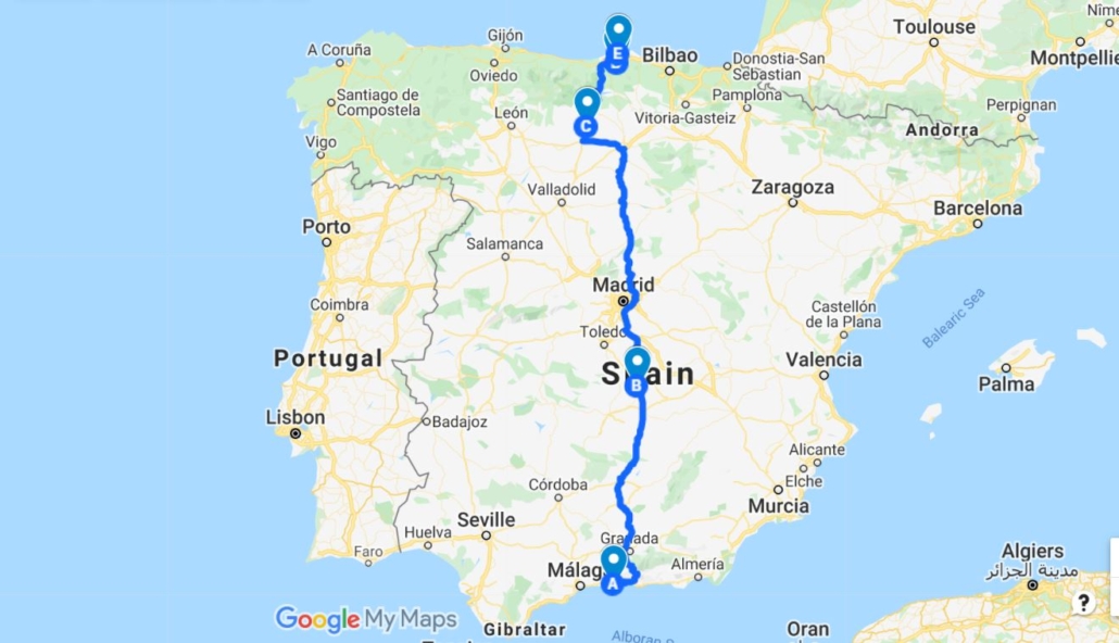 spain in a motorhome route from south to north