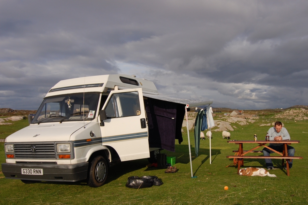 Harvey, our 1990 Auto Sleeper Harmony campervan at Fionnphort, Isel of Mull, Scotland