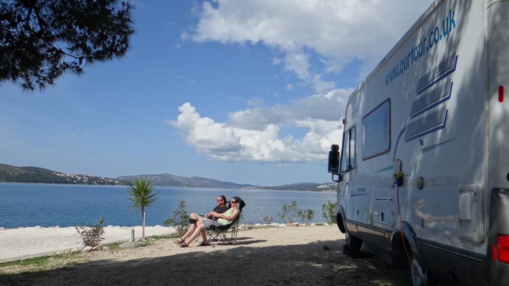 Chilling Out Besides Our Motorhome at a campsite in Okrug Gornji, Ciovo Island, Near Trogir, Croatia