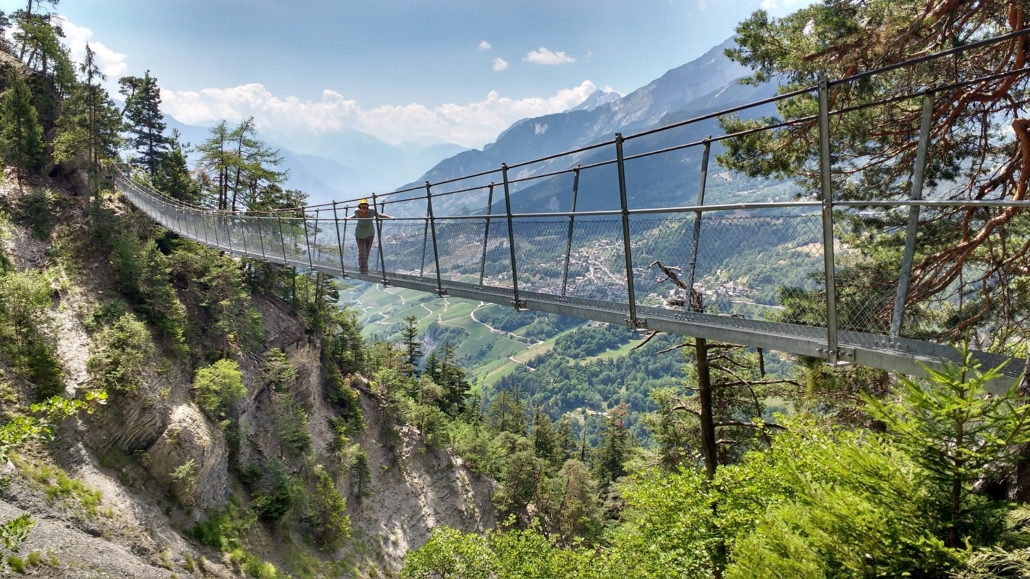 One of the Suspension Bridges on the Torrent Neuf Path in Switzerland
