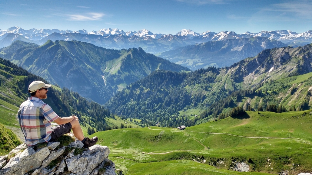 Taking in the Incredible View of the Swiss Alps at The Gantrisch Nature Park in Switzerland