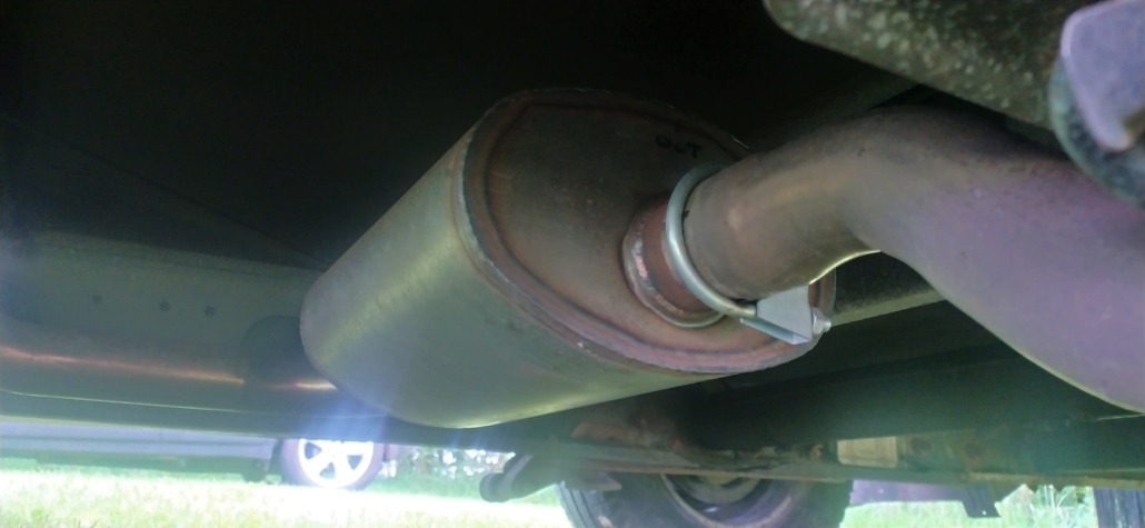 Our motorhome's new exhaust. Hand-made, as we couldn't find an off-the-shelf one we were sure would fit our LHD van
