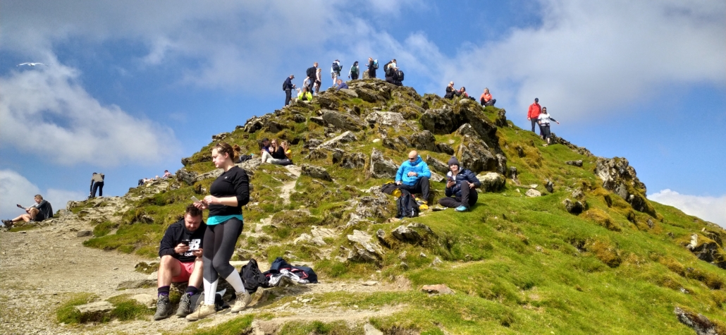 Hikers at top of Snowdon summit
