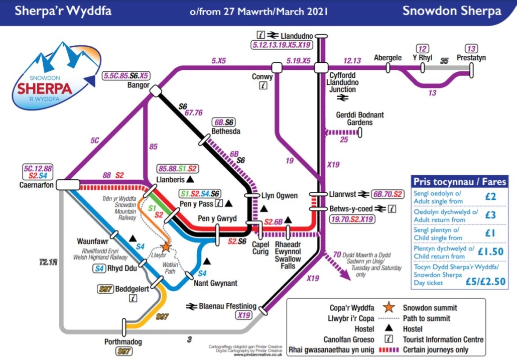 The Snowdon Sherpa Bus Route Map