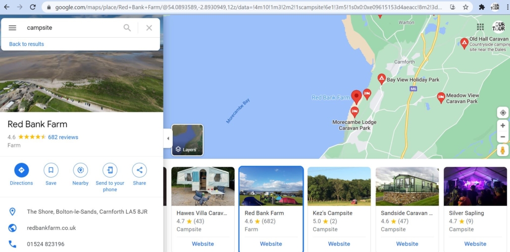 Using Google Maps to find campsites in the UK