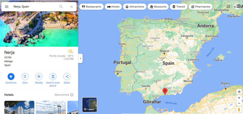 Location of Nerja on Spain's Costa del Sol 