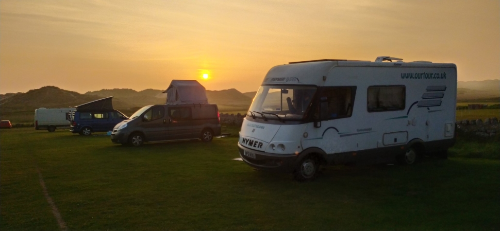 Sunset over the dunes at Hill End Campsite, Rhossili, Gower, Wales