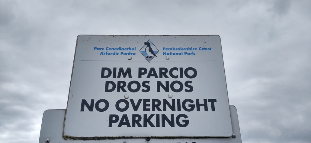 No Overnight Parking sign at St Govan's Head