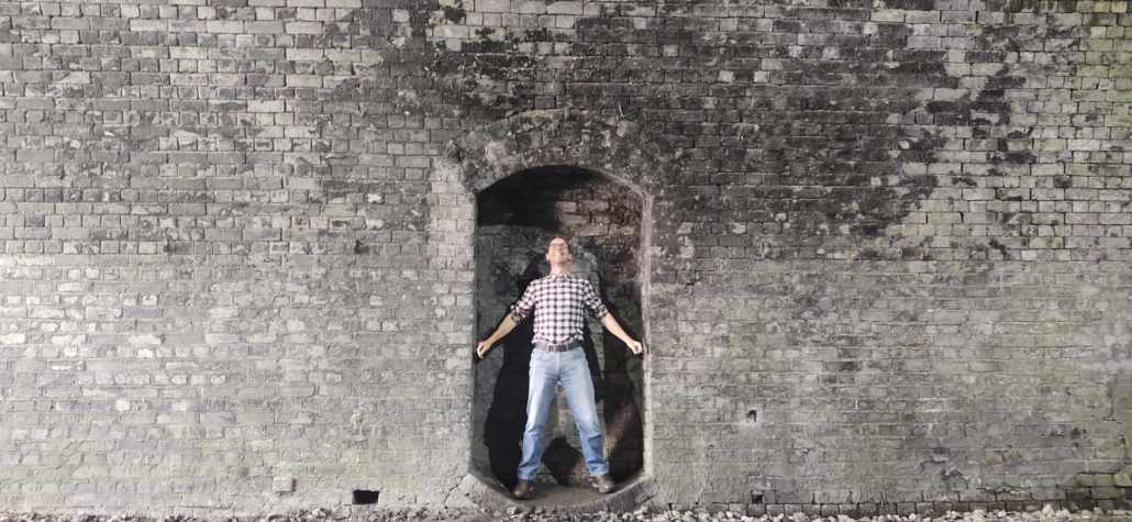 Mucking about in an old railway tunnel near Ashbourne, 50, but still a big kid.