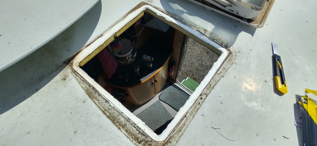 Motorhome skylight seal Sikaflex failed and leaked water