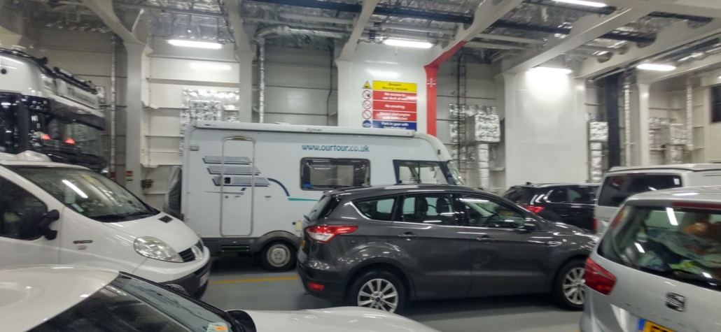 Zagan the motorhome on the DFDS ferry car deck