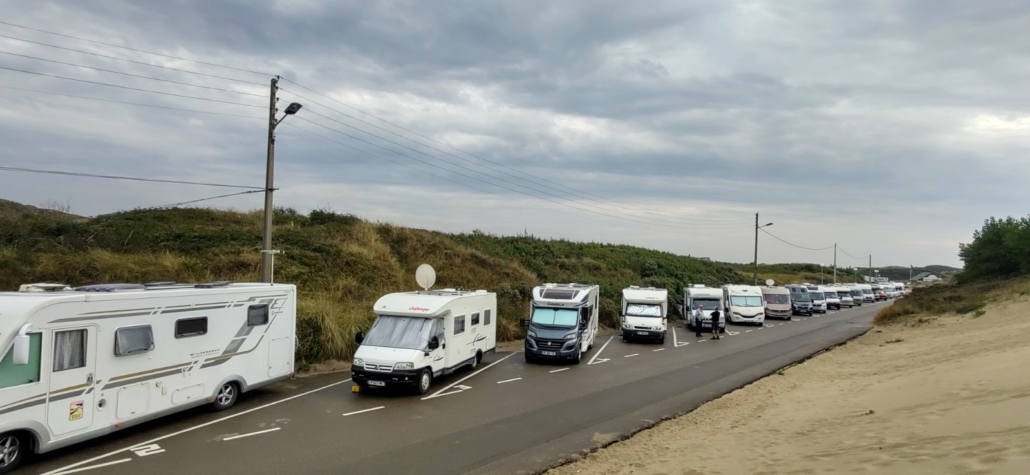 Stella Plage motorhome aire near Cucq, very popular even on a grey day in mid-September