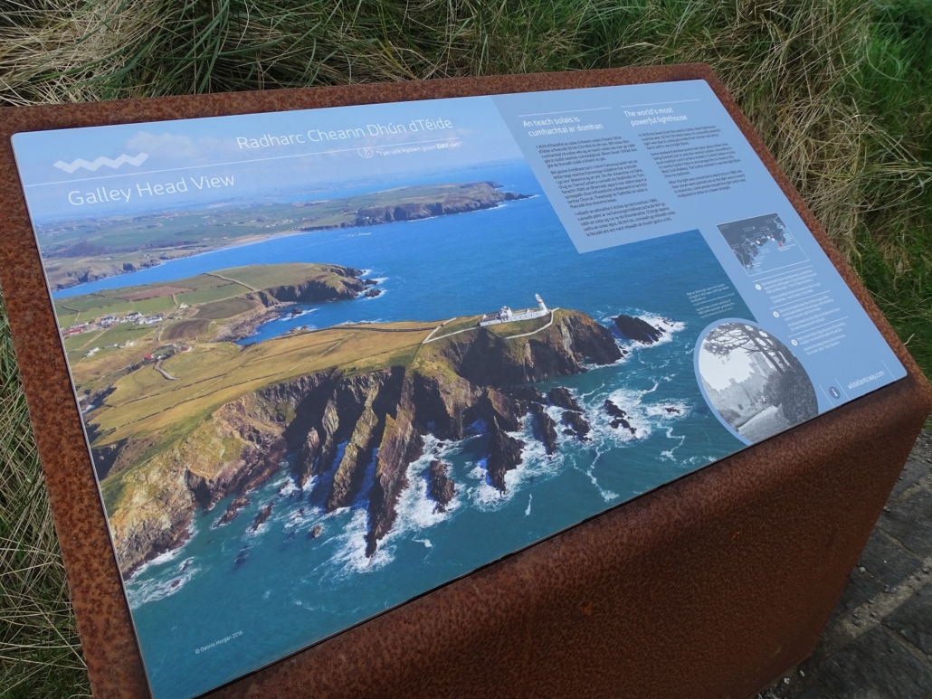 One of the fantastic Wild Atlantic Way information boards. They handily provide a phonetic translation of the Gaelic place names, so we've a chance of pronouncing them right.