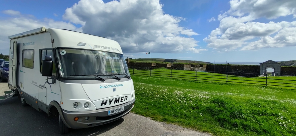 motorhome parked at Charles Fort in Kinsale at the start of Irelands Wild Atlantic Way