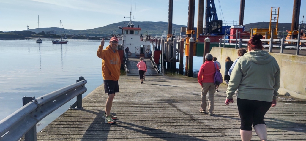 Parkrun attendees getting the ferry from Castletownbere to Bere Island on Saturday morning