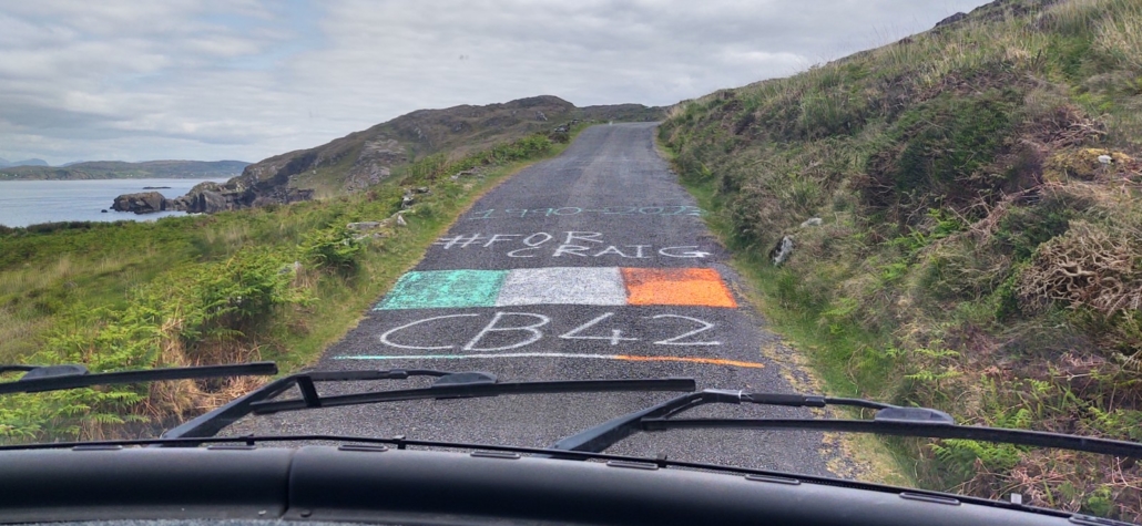 A memorial to a mate painted on the R575 coastal road