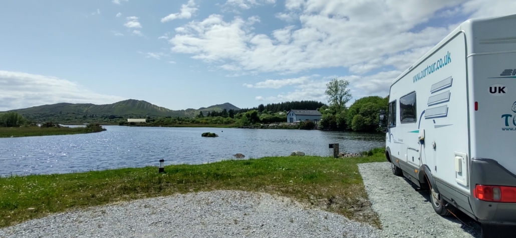 Goosey Island motorhome park in Sneem. Really good spot, €15 a night plus €5 for electricity