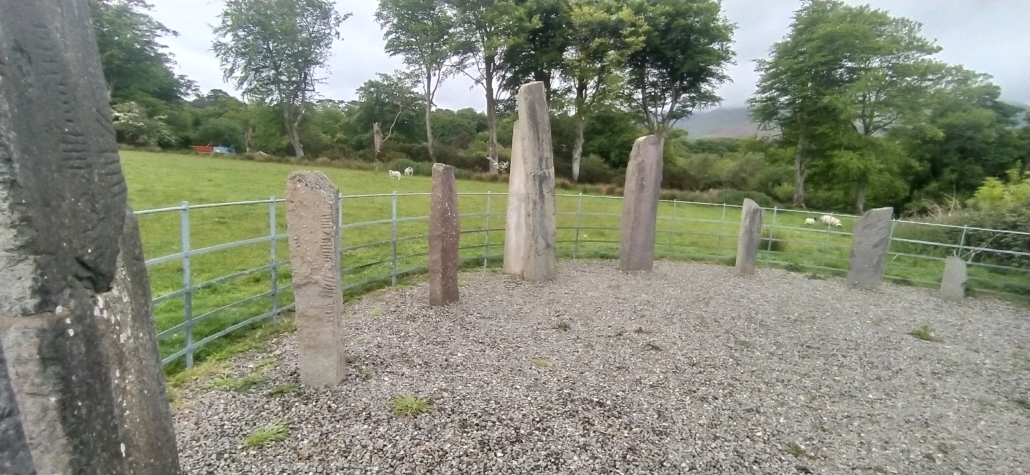 Spotted neat the chruch, these re-located headstones are marked with 'Ogham' writing, letters formed by lines rather than the Latin alphabet we know. They're from around the 5th Century when Christianity first came to Ireland 