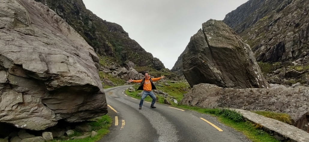Some idiot fooling around between glacier-dropped rocks on the Gap of Dunloe