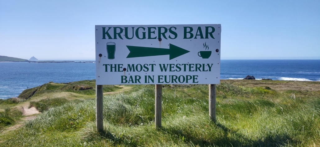 Sign for Europe's most-westerly bar located in Ireland