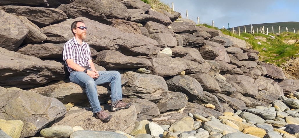 Catching some rays at Clogher Strand after a full-on day of sightseeing on the Dingle Peninsular