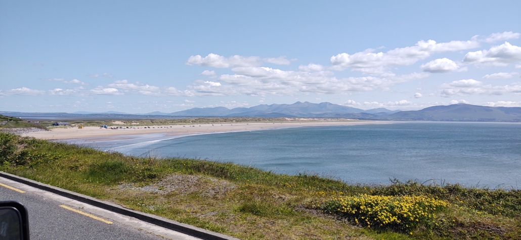 view of Inch beach sand spit from the road