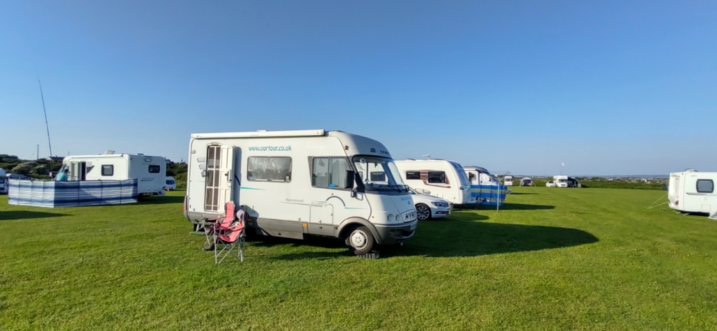 Our motorhome pitched up on a camping and caravanning club THS in anglesey