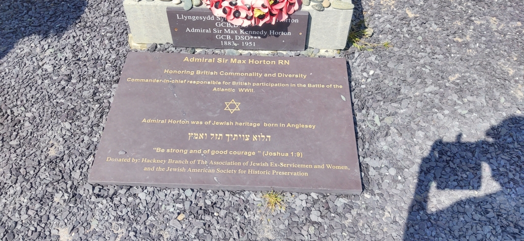 Plaque at the bottom of the statue to Admiral Sir Max Horton explaining he was of Jewish origin