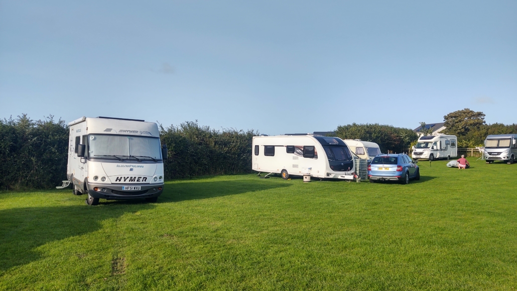 Motorhome at Camping and Caravan Club Temporary Holiday site in Cemaes, Anglesey