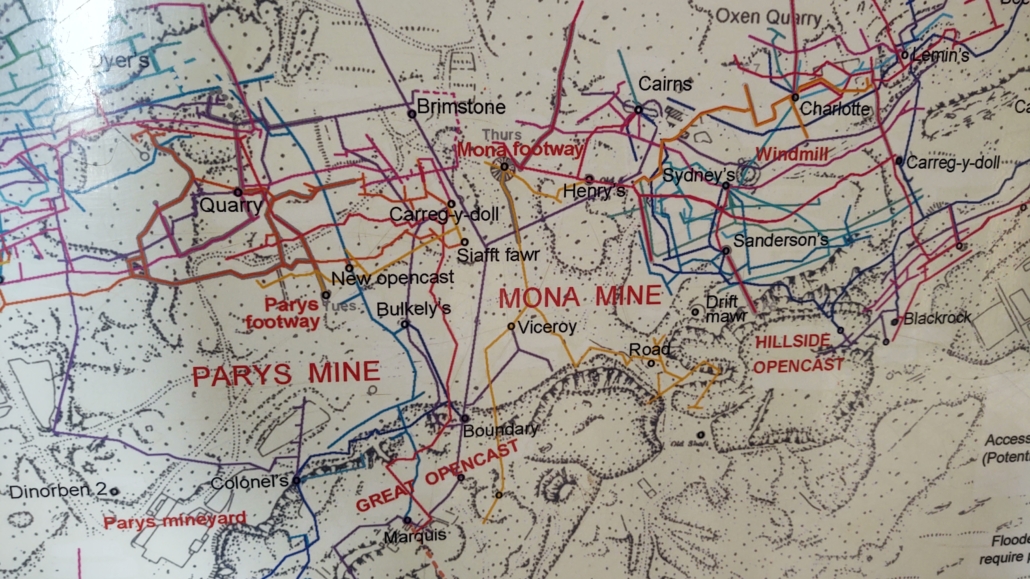 Map of the underground mine tunnels at Parys Mountain