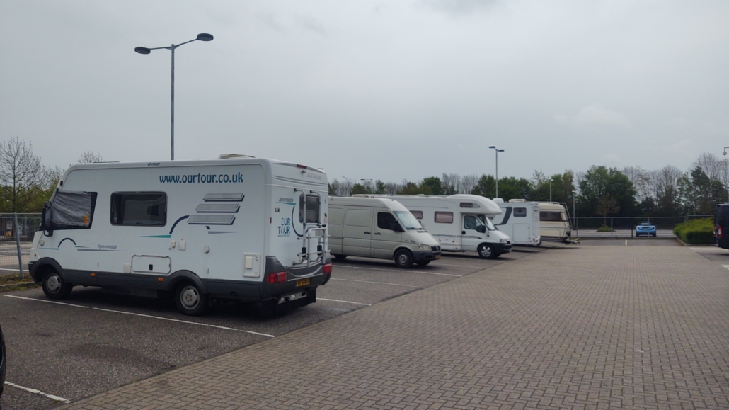 The popular motorhome aire at the park 'n' ride about a mile from central Canterbury