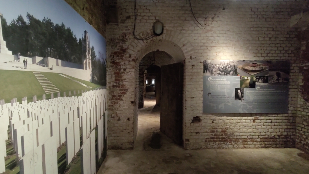 Inside the casemates of the Montreuil-sur-Mer citadel. The photo is of the huge military cemetary at Étaples