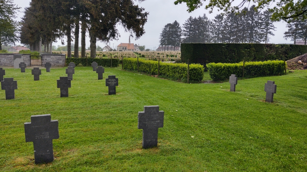 The German cemetery, with 4 men to a cross, adjacent to the French cemetery