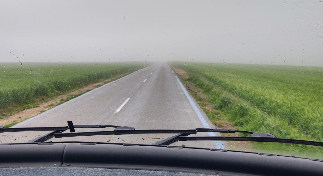 The Chemin des Dames on a wet misty day.