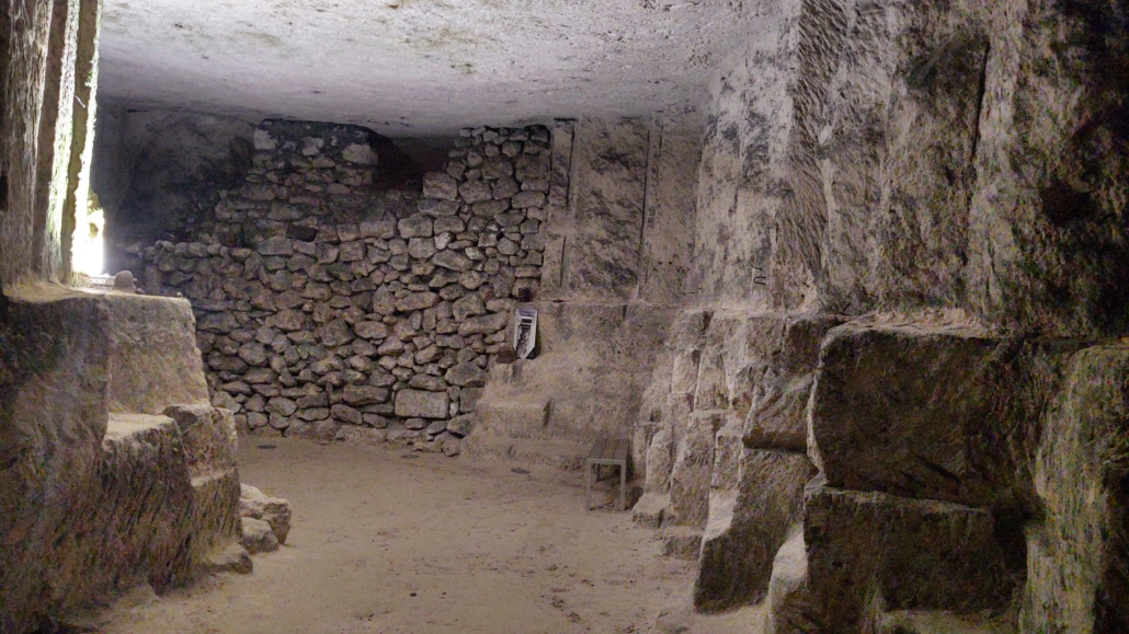 A wall in the Caverne du Dragon cave complex to protect against gas attacks