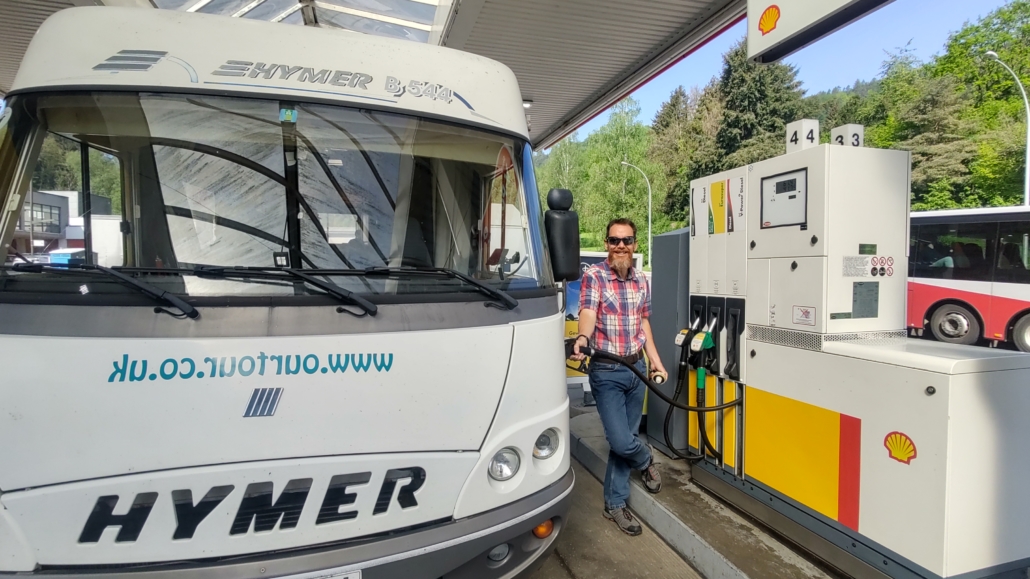 motorhome at petrol station