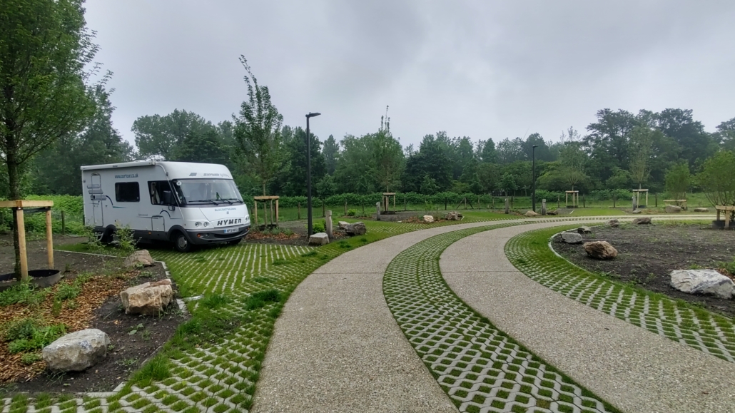 The lovely motorhome aire and service point at Hasselt in Flanders, Belgium