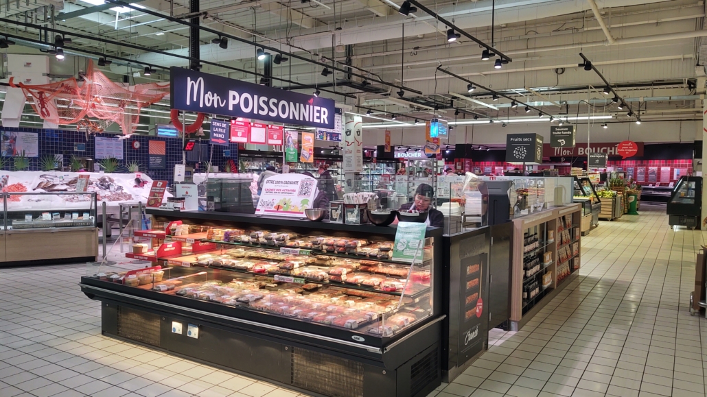 The fresh fish market at the Auchana hypermarket in Calais