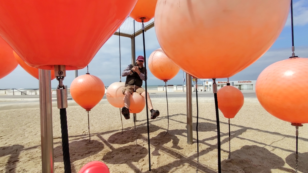 Me mucking about on Calais promenade. It's heaven for kids, tons of free activities to do