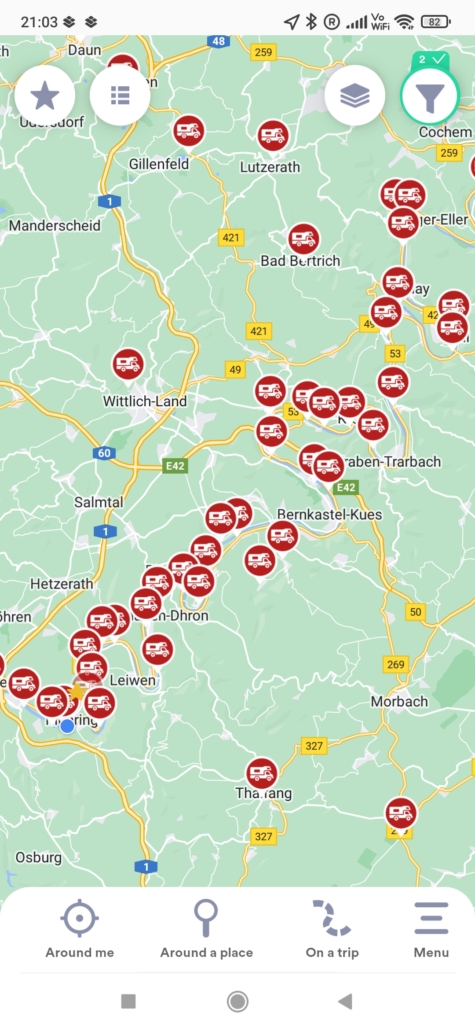 Motorhome stellplatze along the Moselle in Germany on the park4night app 