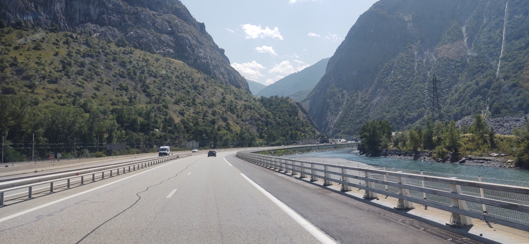 The empty A43 motorway heading towards Turin