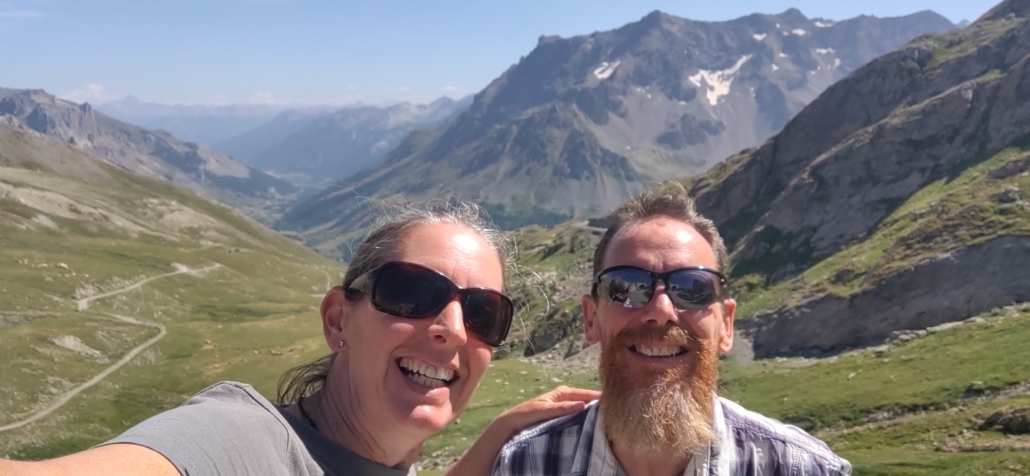 Us two enjoying a break on the drive to the Col du Lautaret