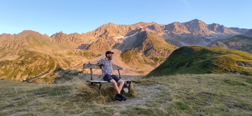 A bench with a view at the Col du Lautaret, French Alps