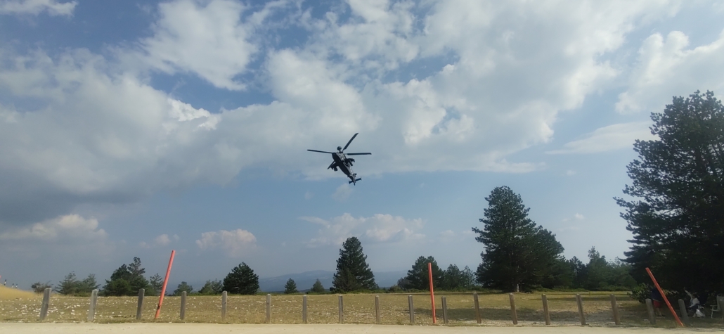 France Air Force helicopter gunship buzzing a wild camping area on Mont Ventoux. Exciting stuff!